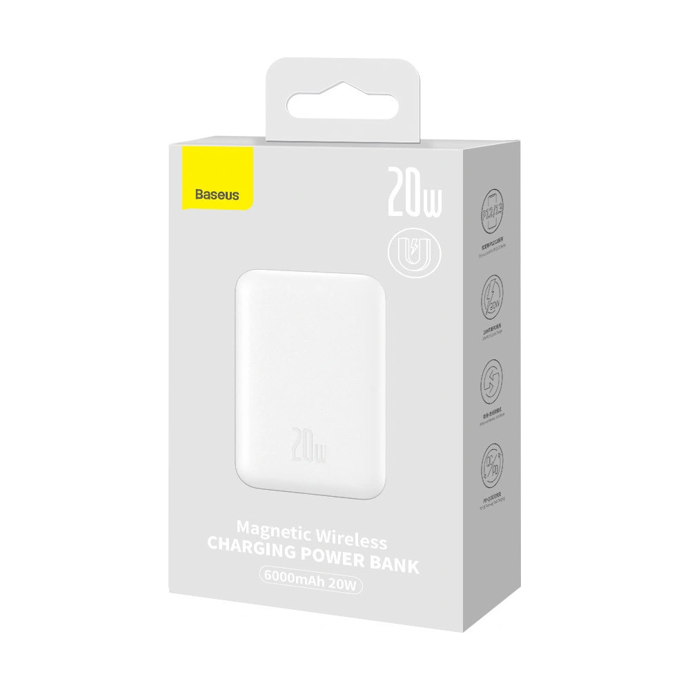 Hurtownia GSM - Powerbank Baseus magnetický 6000mAh 20W + kabel USB Typ C 60W 50cm bílý - BSU3347WHT - {ean13} - Hurt