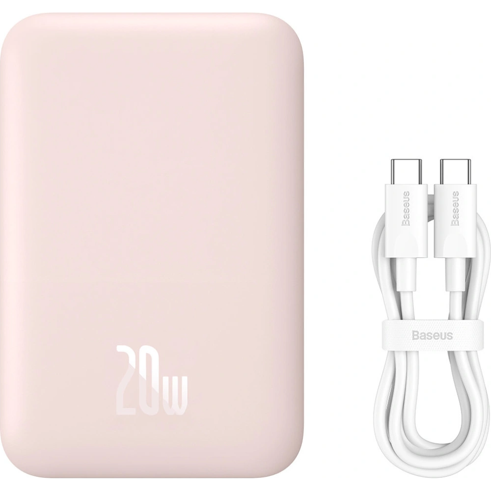 Powerbank Baseus magnetický 6000mAh 20W + kabel USB Typ C 60W 50cm růžový