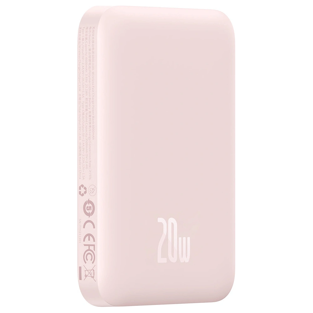 Powerbank Baseus magnetický 6000mAh 20W + kabel USB Typ C 60W 50cm růžový