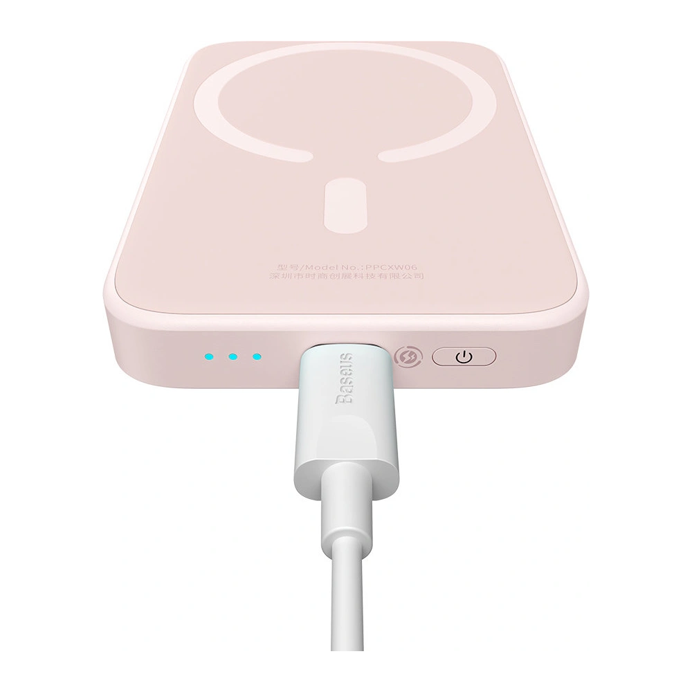 Powerbank Baseus magnetický 6000mAh 20W + kabel USB Typ C 60W 50cm růžový