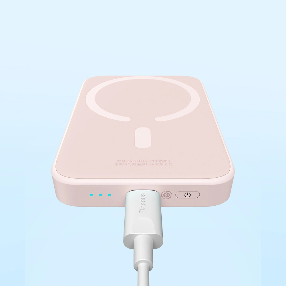 Powerbank Baseus magnetický 6000mAh 20W + kabel USB Typ C 60W 50cm růžový