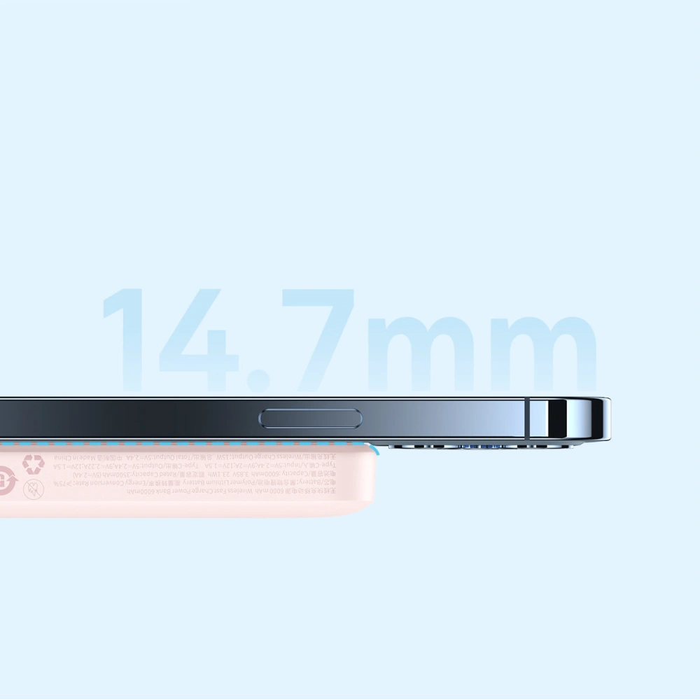 Powerbank Baseus magnetický 6000mAh 20W + kabel USB Typ C 60W 50cm růžový