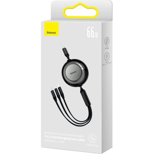 Zwijany kabel 3w1 Baseus Bright Mirror 2 USB-A - micro USB + Lightning + USB-C 66W 1.1m czarny