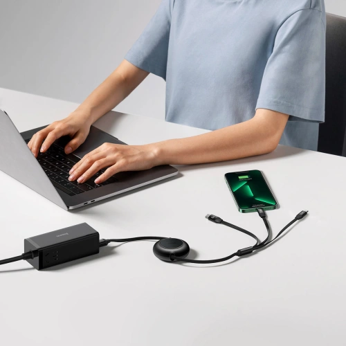 Zwijany kabel 3w1 Baseus Bright Mirror 2 USB-A - micro USB + Lightning + USB-C 66W 1.1m czarny