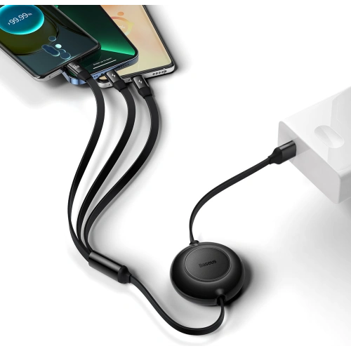 Zwijany kabel 3w1 Baseus Bright Mirror 2 USB-A - micro USB + Lightning + USB-C 66W 1.1m czarny