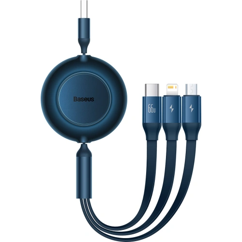 Zwijany kabel 3w1 Baseus Bright Mirror 2 USB-A - micro USB + Lightning + USB-C 66W 1.1m niebieski