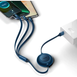 Hurtownia GSM - Zwijany kabel 3w1 Baseus Bright Mirror 2 USB-A - micro USB + Lightning + USB-C 66W 1.1m niebieski - BSU3356BLU - {ean13} - Hurt