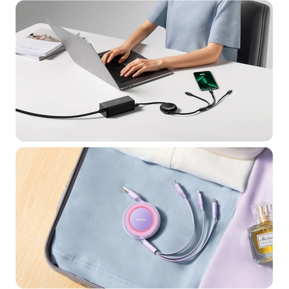Hurtownia GSM - Zavíratelný kabel 3w1 Baseus Bright Mirror 2 USB-A - micro USB + Lightning + USB-C 66W 1.1m modrý - BSU3356BLU - {ean13} - Hurt