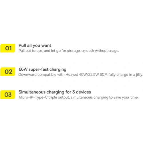 Zwijany kabel 3w1 Baseus Bright Mirror 2 USB-A - micro USB + Lightning + USB-C 66W 1.1m niebieski