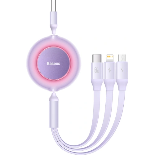 Zwijany kabel 3w1 Baseus Bright Mirror 2 USB-A - micro USB + Lightning + USB-C 66W 1.1m fioletowy