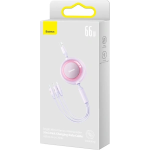 Hurtownia GSM - Zwijany kabel 3w1 Baseus Bright Mirror 2 USB-A - micro USB + Lightning + USB-C 66W 1.1m fioletowy - BSU3357PRP - {ean13} - Hurt