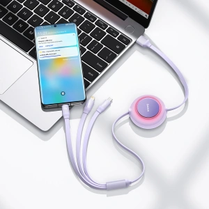 Hurtownia GSM - Zwijany kabel 3w1 Baseus Bright Mirror 2 USB-A - micro USB + Lightning + USB-C 66W 1.1m fioletowy - BSU3357PRP - {ean13} - Hurt