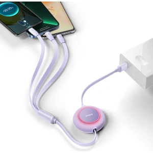 Hurtownia GSM - Zwijany kabel 3w1 Baseus Bright Mirror 2 USB-A - micro USB + Lightning + USB-C 66W 1.1m fioletowy - BSU3357PRP - {ean13} - Hurt