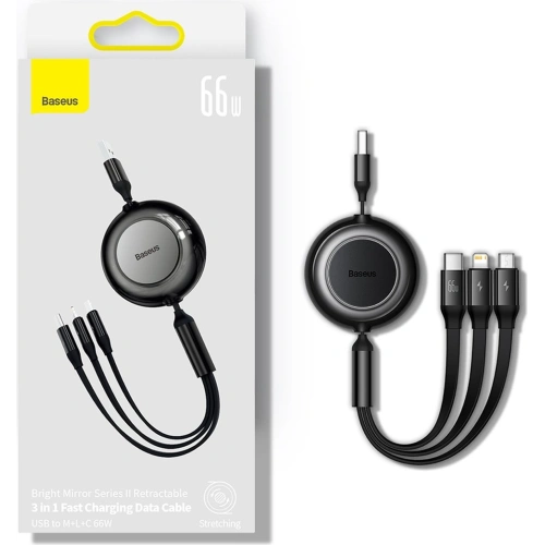 Zwijany kabel 3w1 Baseus Bright Mirror 2 USB-A - micro USB + Lightning + USB-C 66W 1.1m fioletowy