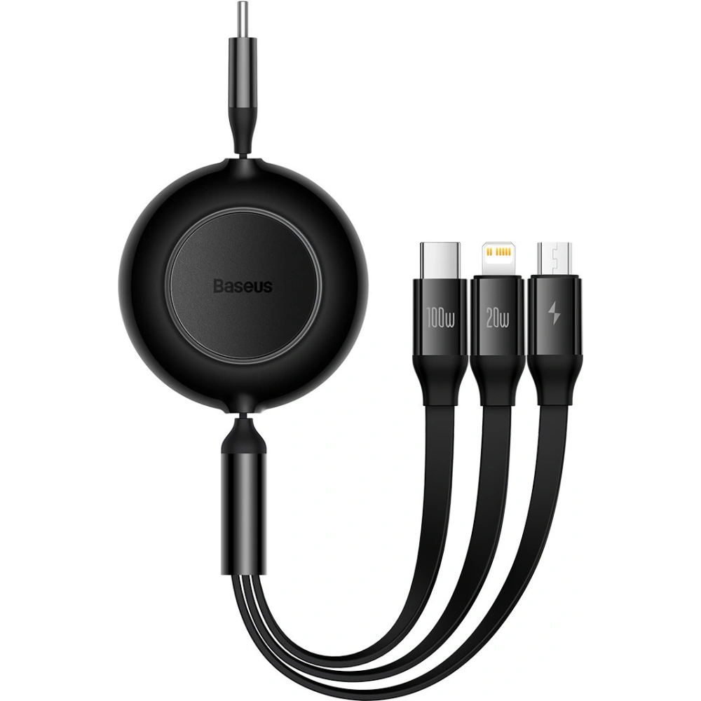 Zavíratelný kabel 3w1 Baseus Bright Mirror 2 USB-C - micro USB + Lightning + USB-C 3.5A 1.1m černý