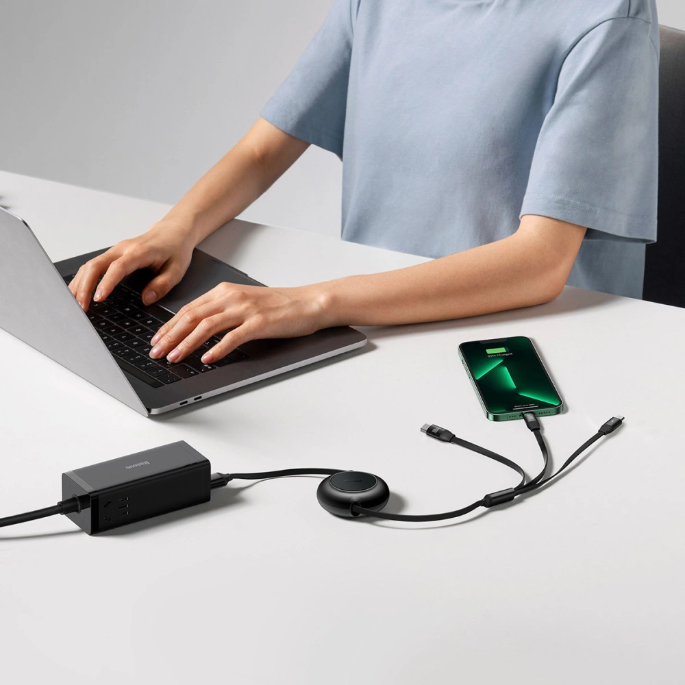 Zavíratelný kabel 3w1 Baseus Bright Mirror 2 USB-C - micro USB + Lightning + USB-C 3.5A 1.1m černý