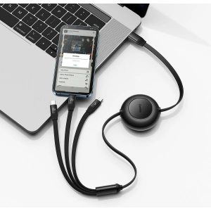 Hurtownia GSM - Zwijany kabel 3w1 Baseus Bright Mirror 2 USB-C - micro USB + Lightning + USB-C 3.5A 1.1m czarny - BSU3361BLK - {ean13} - Hurt