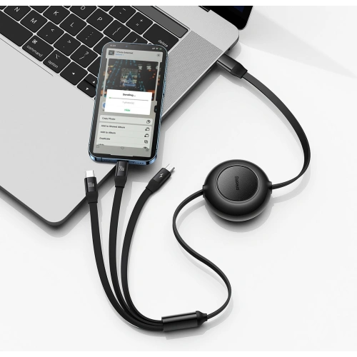 Zwijany kabel 3w1 Baseus Bright Mirror 2 USB-C - micro USB + Lightning + USB-C 3.5A 1.1m czarny