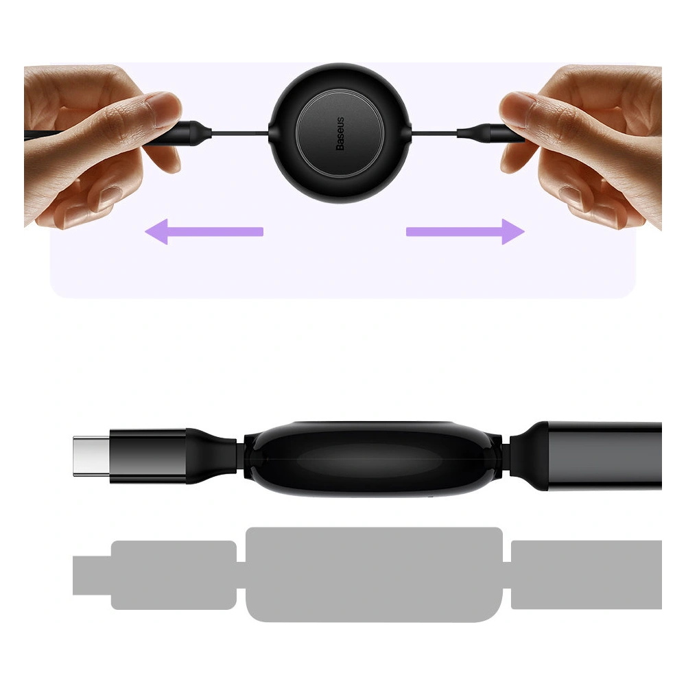 Zavíratelný kabel 3w1 Baseus Bright Mirror 2 USB-C - micro USB + Lightning + USB-C 3.5A 1.1m černý