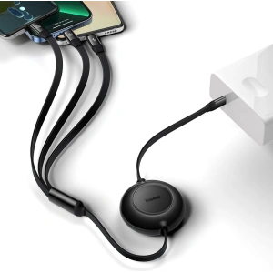 Hurtownia GSM - Zwijany kabel 3w1 Baseus Bright Mirror 2 USB-C - micro USB + Lightning + USB-C 3.5A 1.1m czarny - BSU3361BLK - {ean13} - Hurt