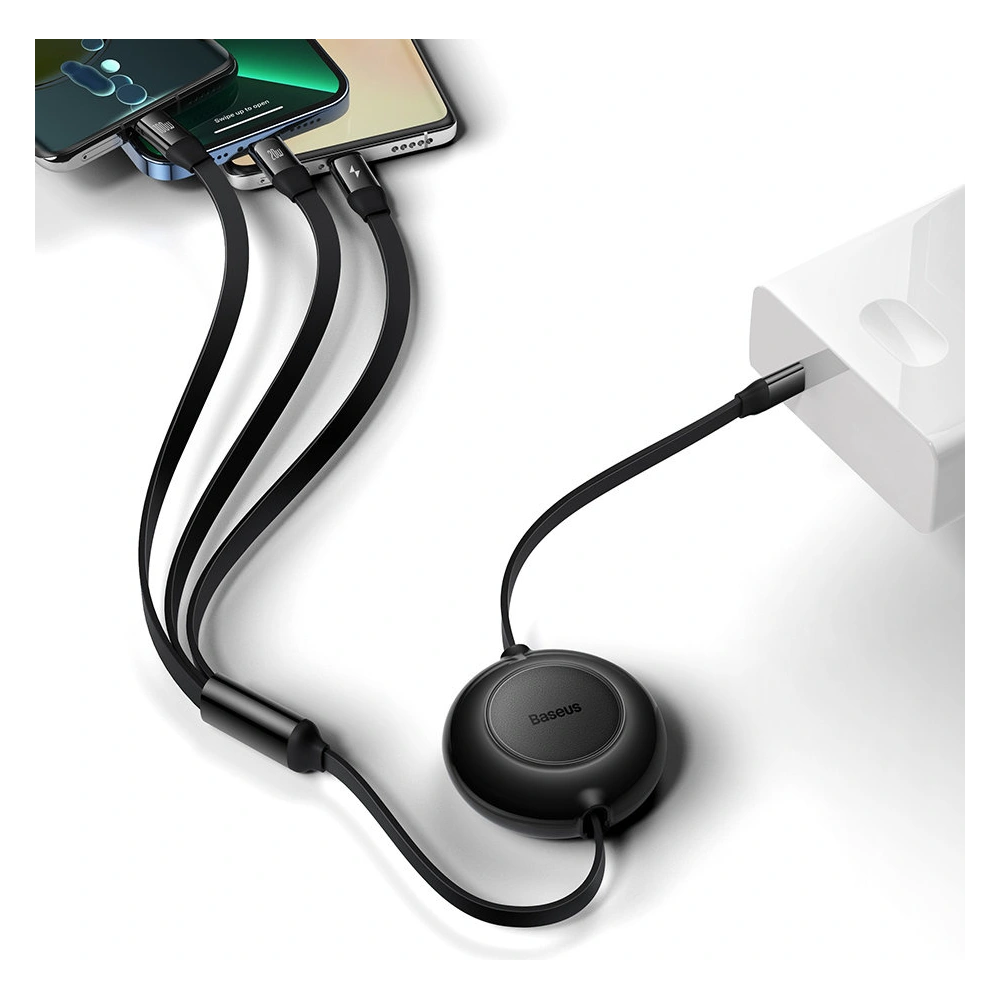 Zavíratelný kabel 3w1 Baseus Bright Mirror 2 USB-C - micro USB + Lightning + USB-C 3.5A 1.1m černý