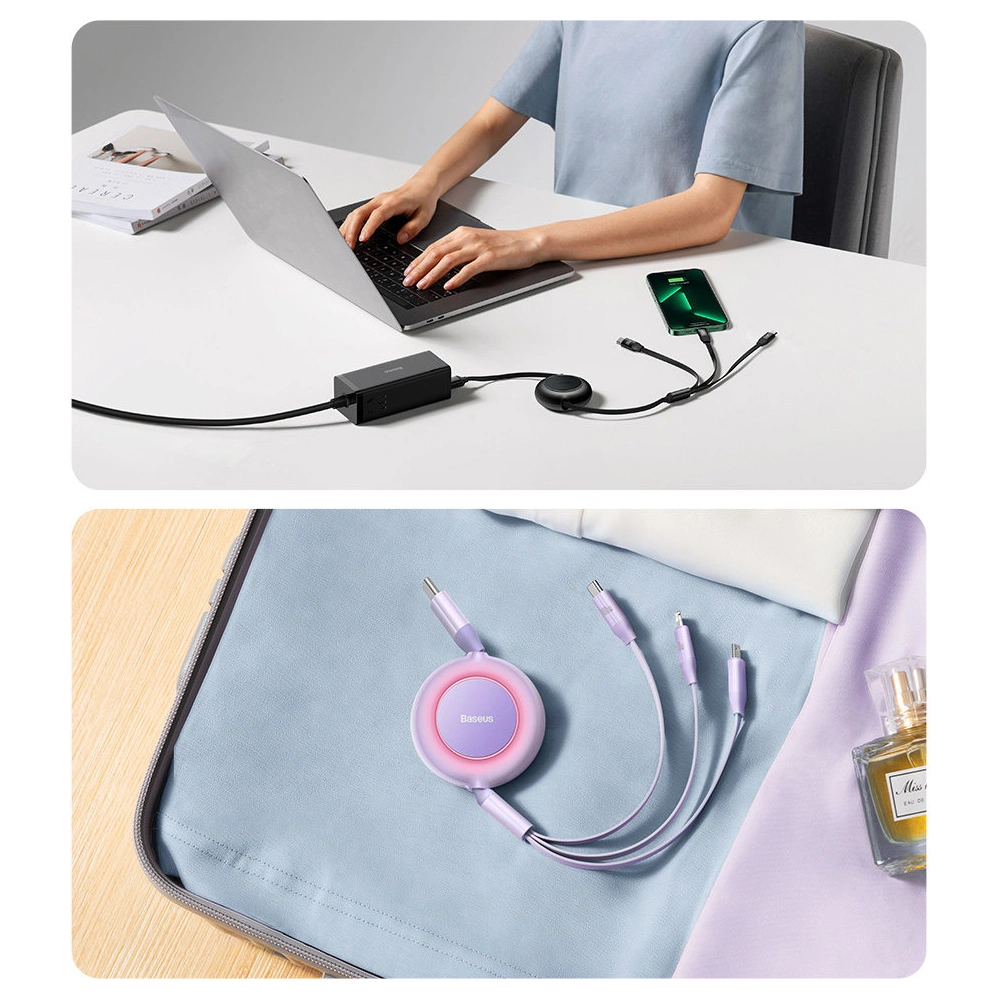 Zavíratelný kabel 3w1 Baseus Bright Mirror 2 USB-C - micro USB + Lightning + USB-C 3.5A 1.1m černý