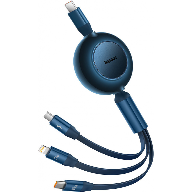 Baseus Distributor - 6932172609146 - BSU3362BLU - Baseus Bright Mirror 2 retractable cable 3in1 USB Type C - micro USB + Lightning + USB Type C 3.5A 1.1m blue - B2B homescreen