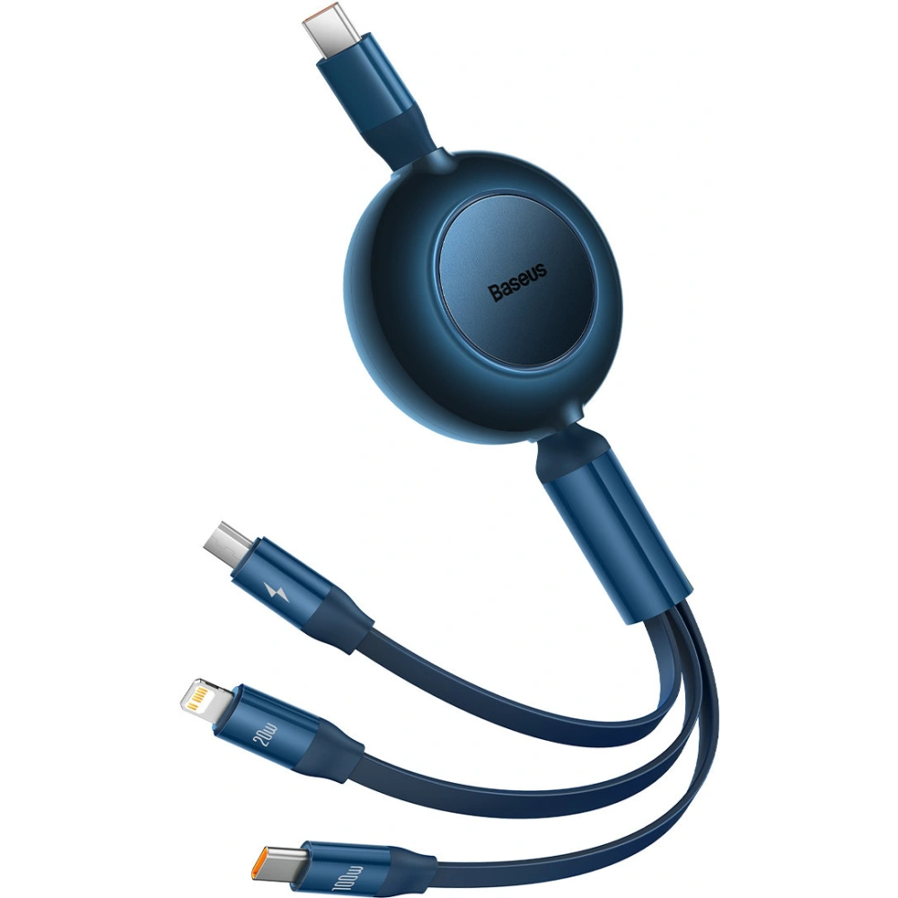 Zavíratelný kabel 3w1 Baseus Bright Mirror 2 USB-C - micro USB + Lightning + USB-C 3.5A 1.1m modrý