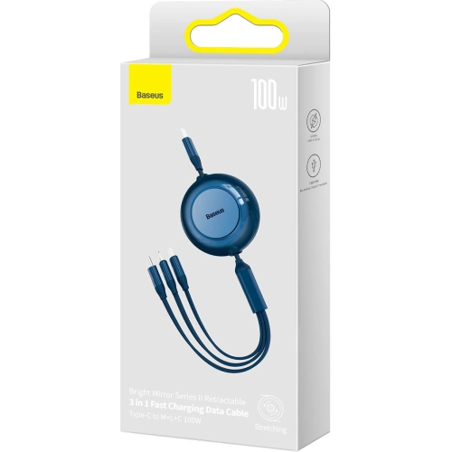 Zwijany kabel 3w1 Baseus Bright Mirror 2 USB-C - micro USB + Lightning + USB-C 3.5A 1.1m niebieski