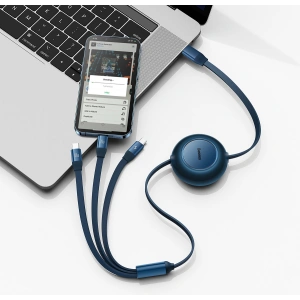 Zwijany kabel 3w1 Baseus Bright Mirror 2 USB-C - micro USB + Lightning + USB-C 3.5A 1.1m niebieski