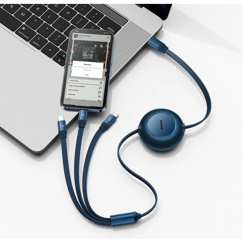 Zavíratelný kabel 3w1 Baseus Bright Mirror 2 USB-C - micro USB + Lightning + USB-C 3.5A 1.1m modrý