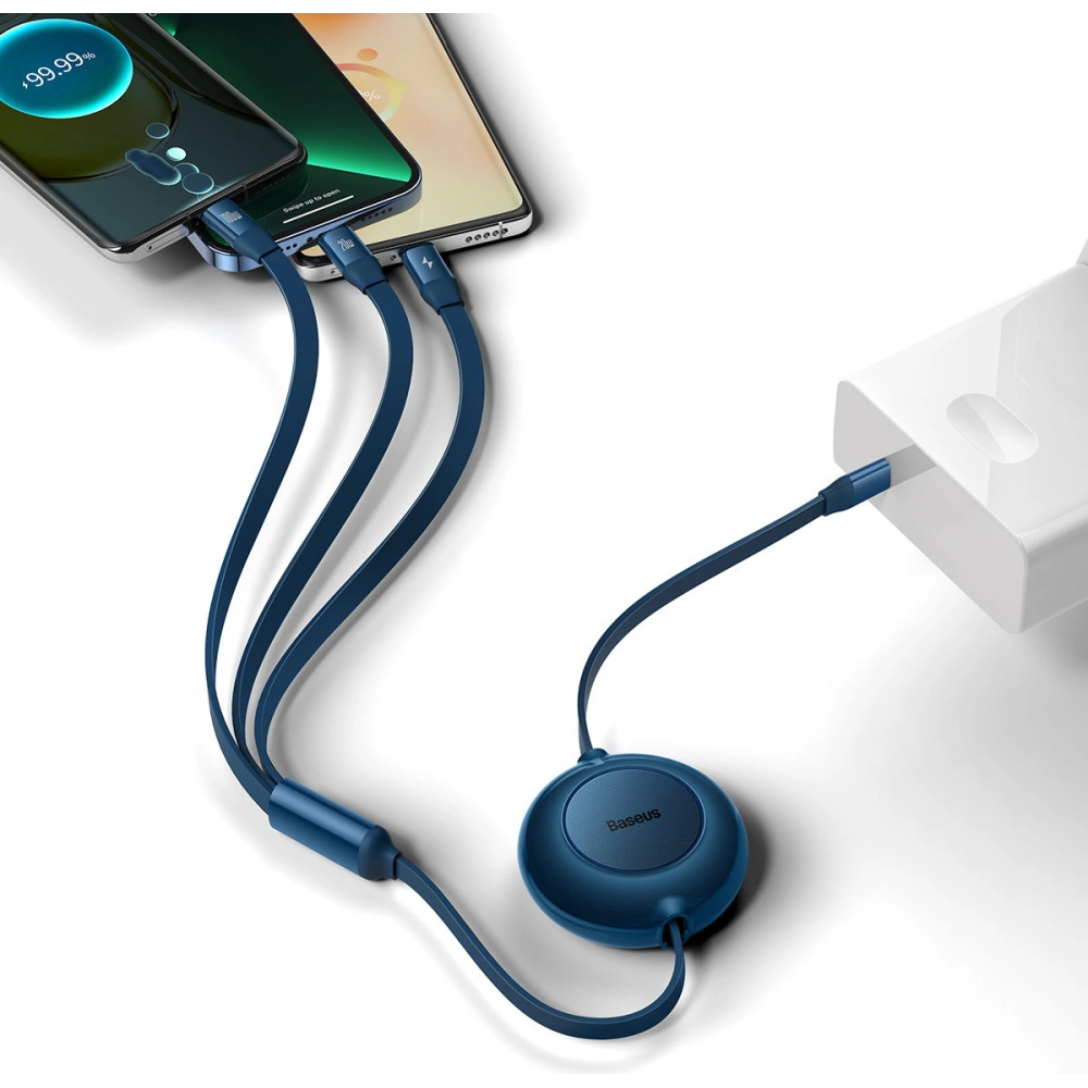 Zavíratelný kabel 3w1 Baseus Bright Mirror 2 USB-C - micro USB + Lightning + USB-C 3.5A 1.1m modrý