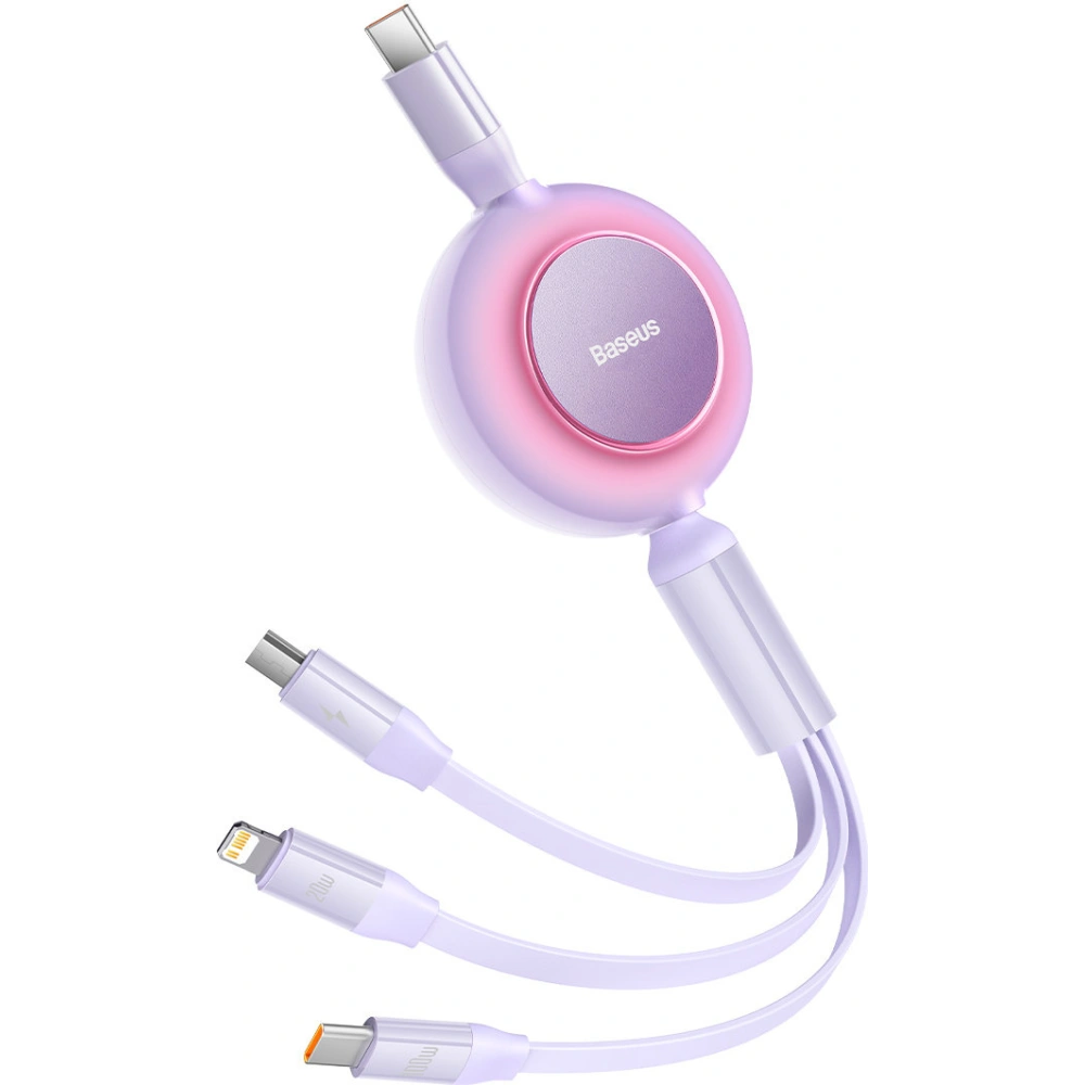 Zavinutý kabel 3w1 Baseus Bright Mirror 2 USB-C - micro USB + Lightning + USB-C 3.5A 1.1m fialový