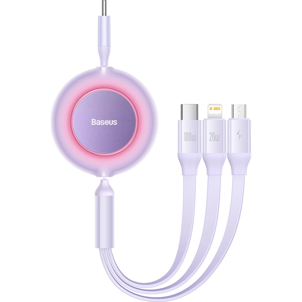 Zavinutý kabel 3w1 Baseus Bright Mirror 2 USB-C - micro USB + Lightning + USB-C 3.5A 1.1m fialový