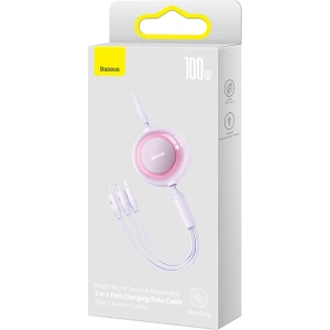 Zwijany kabel 3w1 Baseus Bright Mirror 2 USB-C - micro USB + Lightning + USB-C 3.5A 1.1m fioletowy