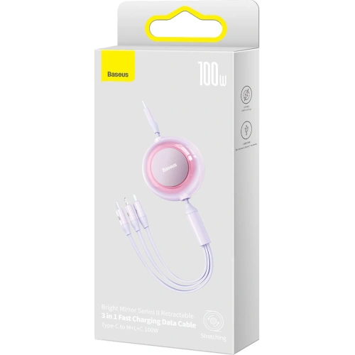 Zwijany kabel 3w1 Baseus Bright Mirror 2 USB-C - micro USB + Lightning + USB-C 3.5A 1.1m fioletowy