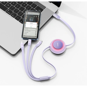 Zwijany kabel 3w1 Baseus Bright Mirror 2 USB-C - micro USB + Lightning + USB-C 3.5A 1.1m fioletowy