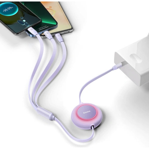 Zwijany kabel 3w1 Baseus Bright Mirror 2 USB-C - micro USB + Lightning + USB-C 3.5A 1.1m fioletowy