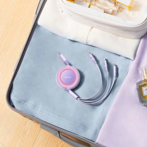 Zwijany kabel 3w1 Baseus Bright Mirror 2 USB-C - micro USB + Lightning + USB-C 3.5A 1.1m fioletowy