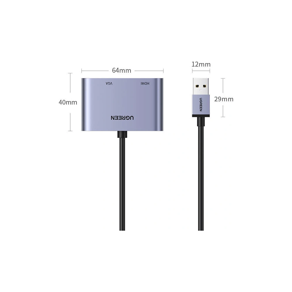 Hurtownia GSM - Adaptér UGREEN CM449 USB - HDMI 1.3 FullHD@60Hz + VGA 1.2 FullHD@60Hz šedý - UGR1274GRY - {ean13} - Hurt
