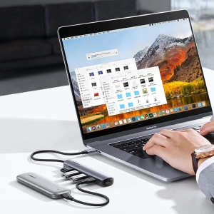 Adapter UGREEN CM417 USB-C - HDMI / 4xUSB szary
