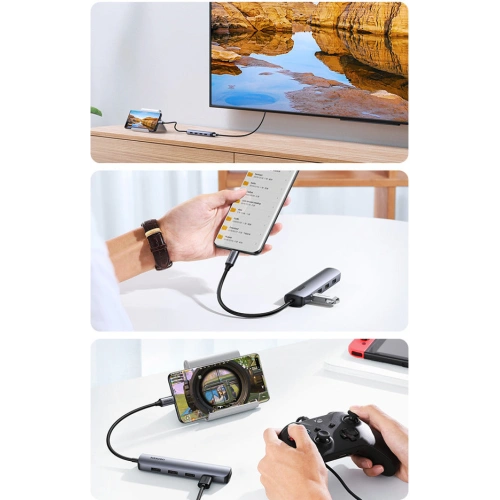 Adapter UGREEN CM417 USB-C - HDMI / 4xUSB szary