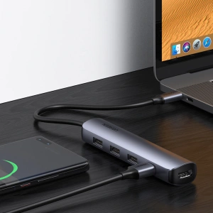 Adapter UGREEN CM417 USB-C - HDMI / 4xUSB szary