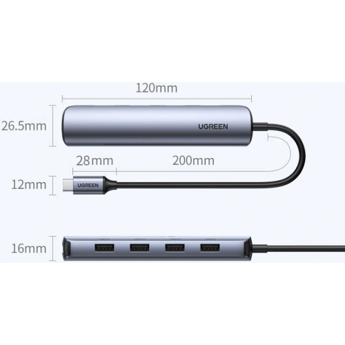 Adapter UGREEN CM417 USB-C - HDMI / 4xUSB szary