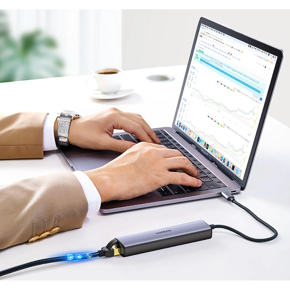 Hurtownia GSM - Hub UGREEN CM475 USB-C - 3xUSB / Ethernet RJ-45 / USB-C PD šedý - UGR1276GRY - {ean13} - Hurt
