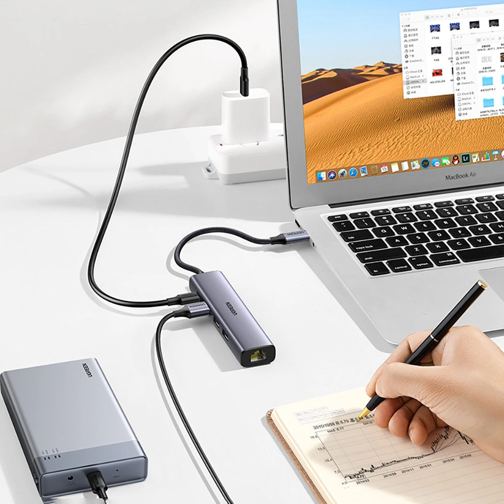 Hurtownia GSM - Hub UGREEN CM475 USB-C - 3xUSB / Ethernet RJ-45 / USB-C PD szary - UGR1276GRY - {ean13} - Hurt