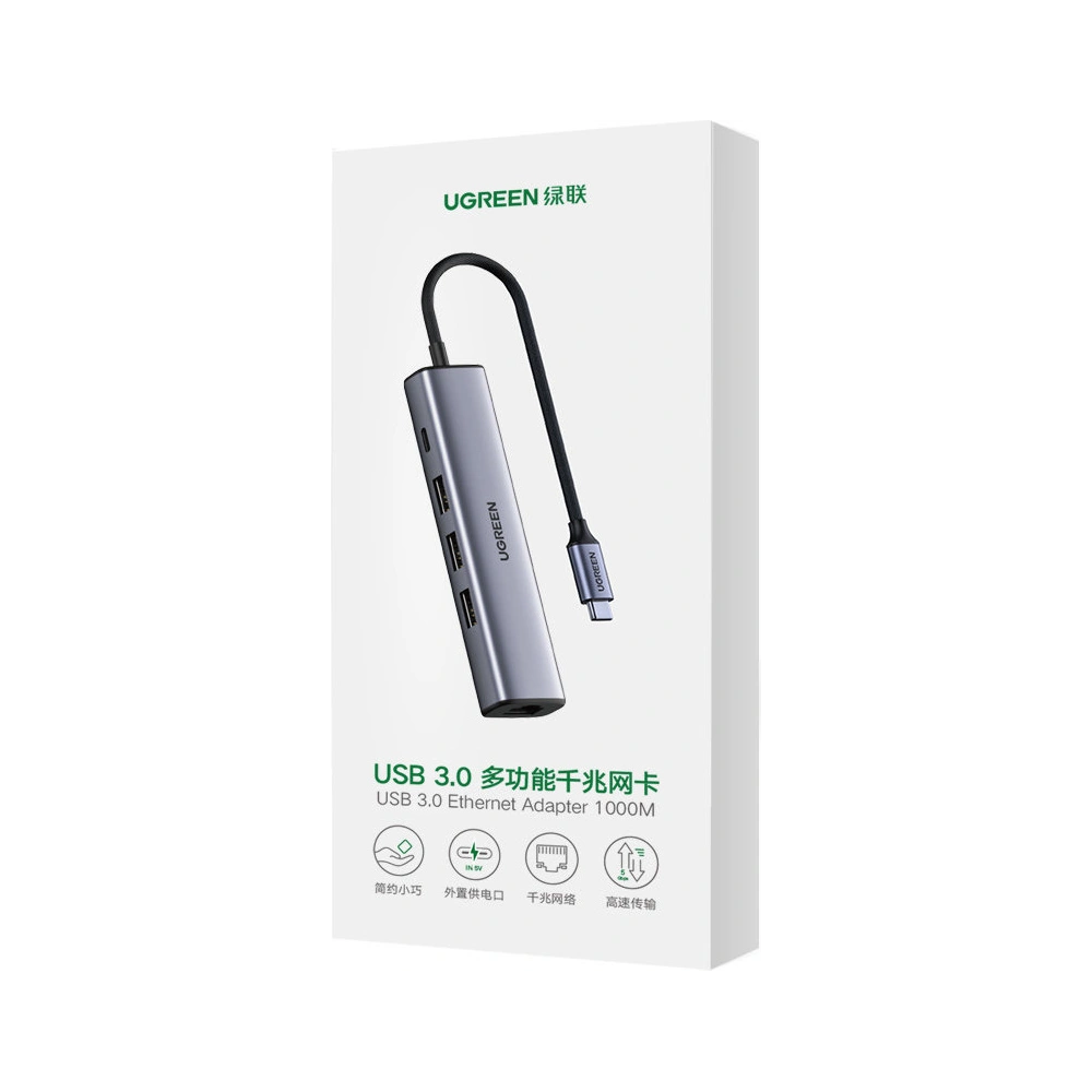 Hurtownia GSM - Hub UGREEN CM475 USB-C - 3xUSB / Ethernet RJ-45 / USB-C PD šedý - UGR1276GRY - {ean13} - Hurt