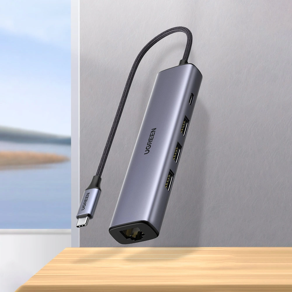 Hurtownia GSM - Hub UGREEN CM475 USB-C - 3xUSB / Ethernet RJ-45 / USB-C PD šedý - UGR1276GRY - {ean13} - Hurt
