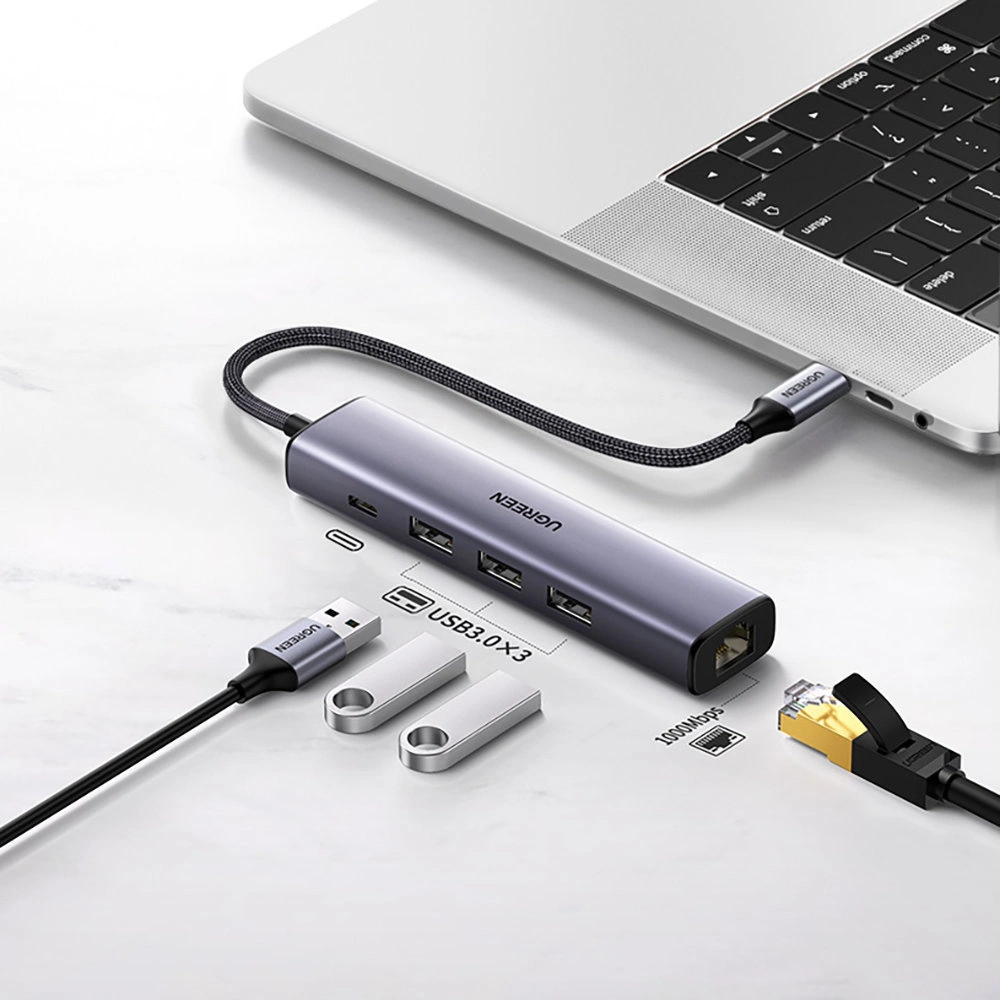 Hurtownia GSM - Hub UGREEN CM475 USB-C - 3xUSB / Ethernet RJ-45 / USB-C PD šedý - UGR1276GRY - {ean13} - Hurt