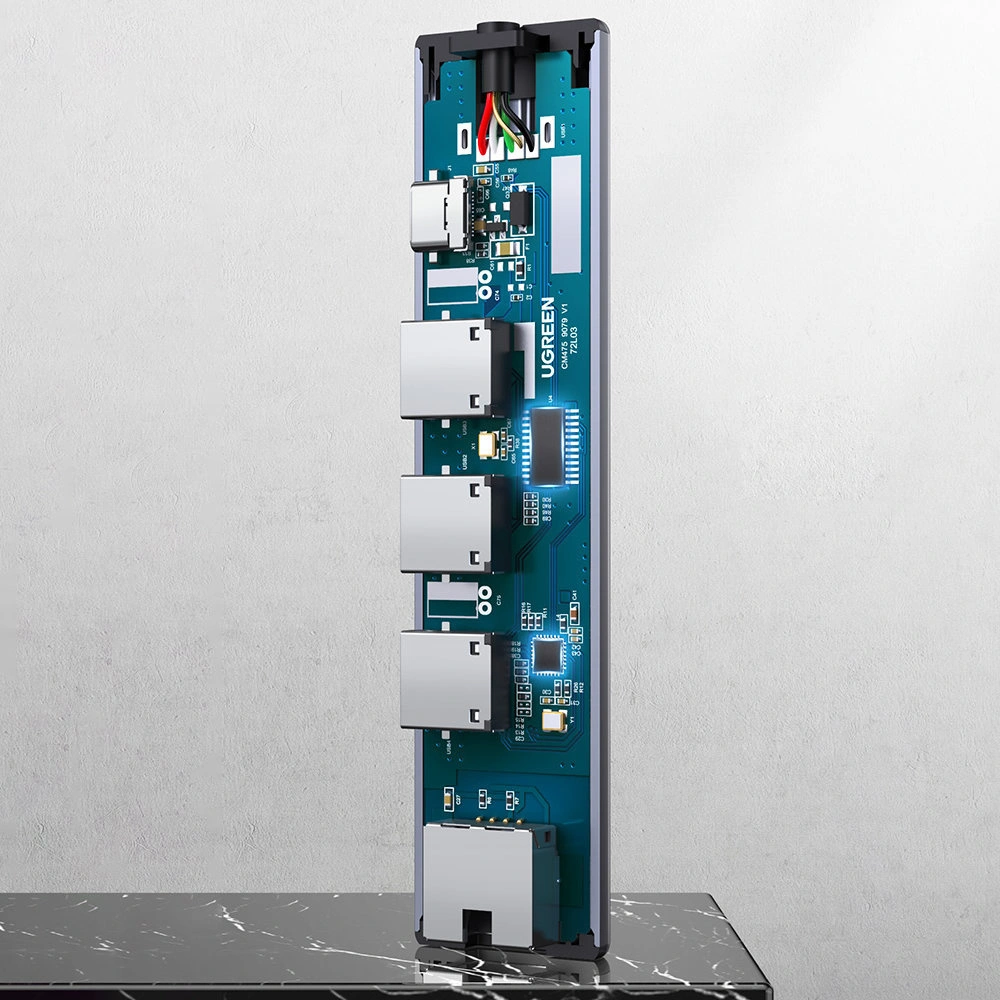 Hurtownia GSM - Hub UGREEN CM475 USB-C - 3xUSB / Ethernet RJ-45 / USB-C PD szary - UGR1276GRY - {ean13} - Hurt